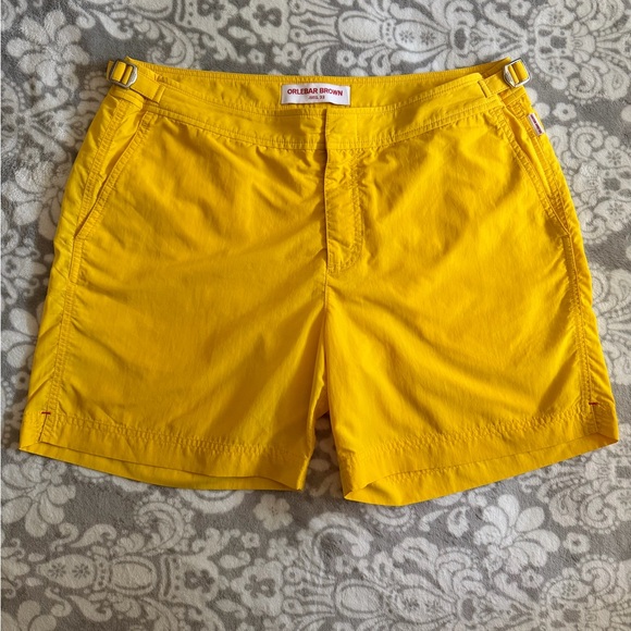 Like New! Orlebar Brown Bulldog Mid-Length Swim Short In Yellow Blaze Size 33
